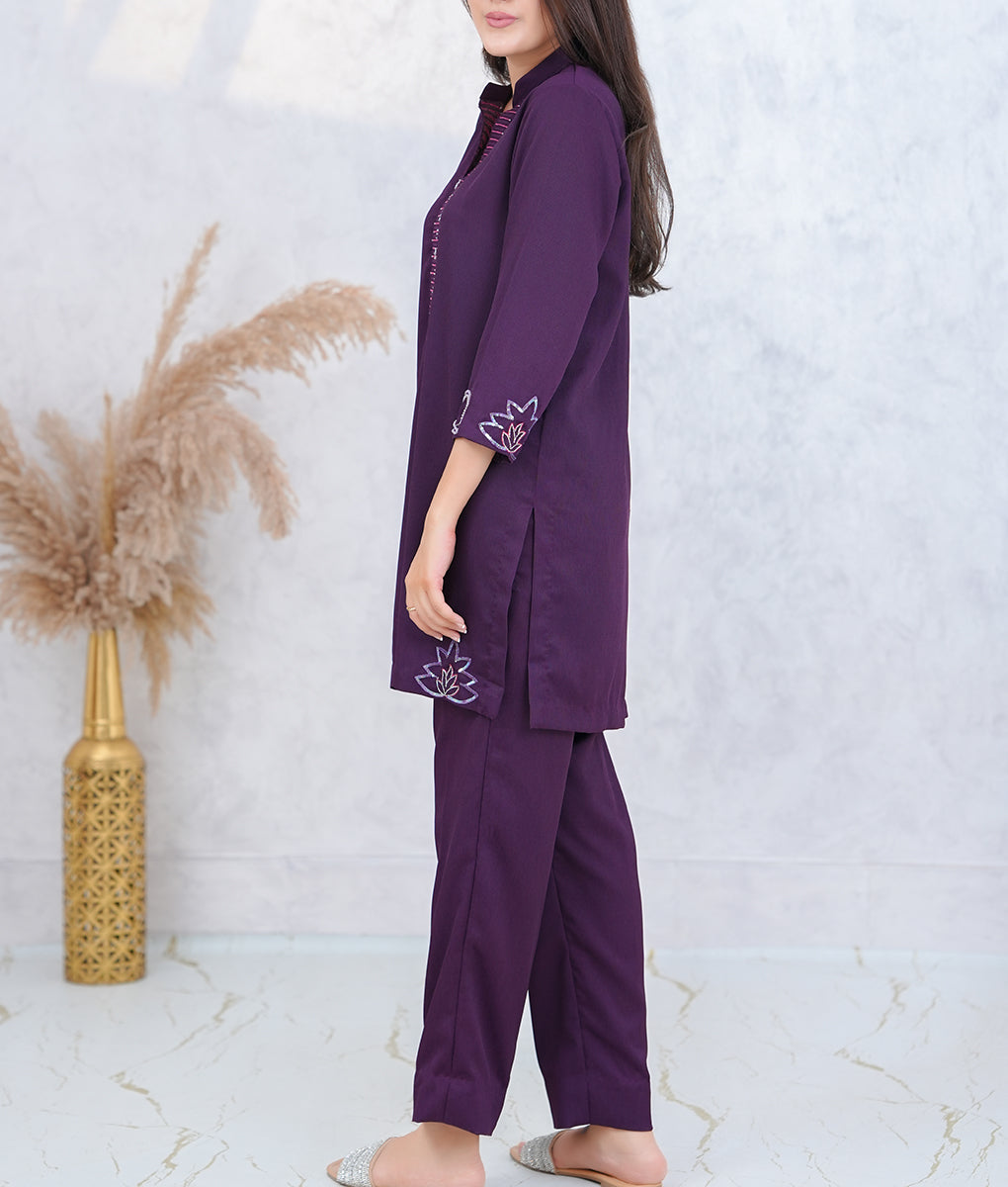 Stitched Embroidered & Embellished Co-Ord Set in Textured Double Georgette by Winara