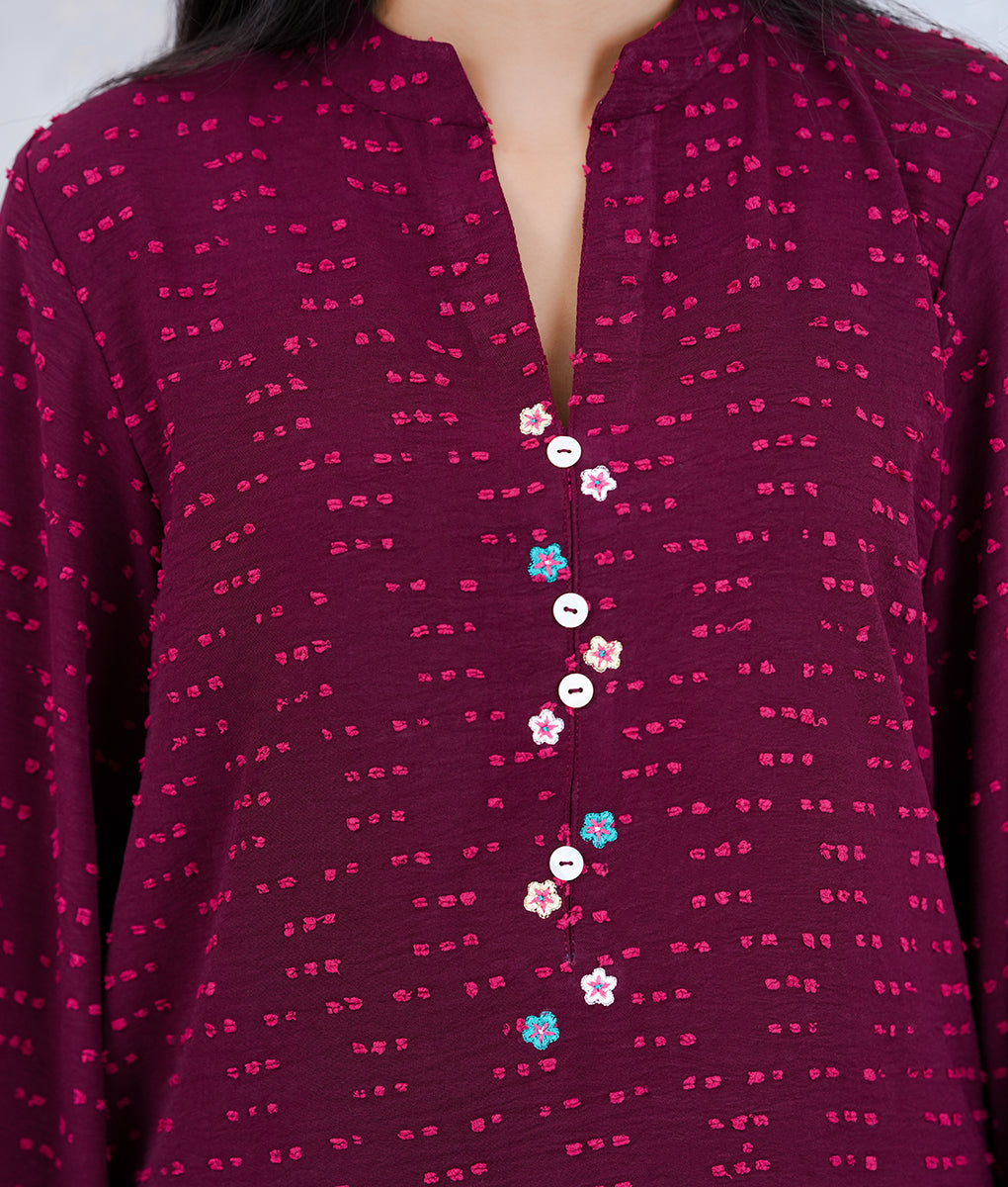 Stitched Embroidered Co-Ord Set in Textured Stretchable Fabric by Winara