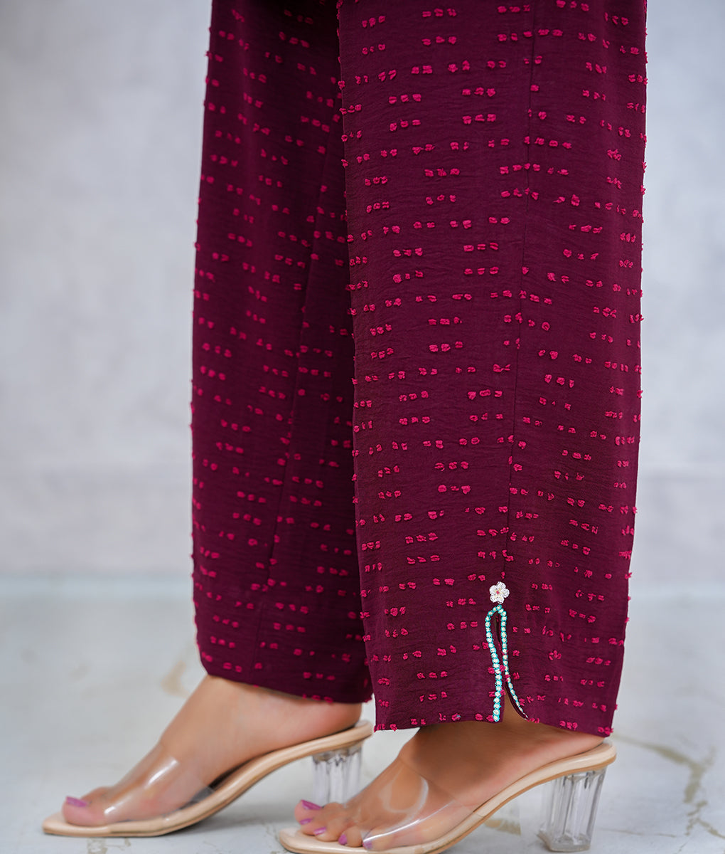 Stitched Embroidered Co-Ord Set in Textured Stretchable Fabric by Winara