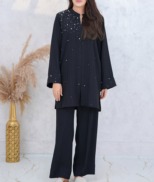 2 Piece Black Hand Embellished Co-Ord Set by Winara