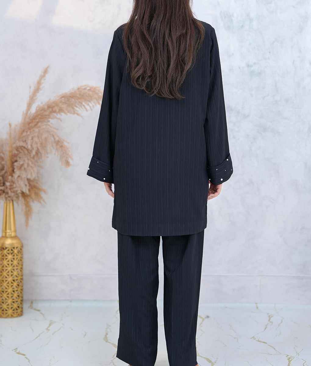 2 Piece Black Hand Embellished Co-Ord Set by Winara