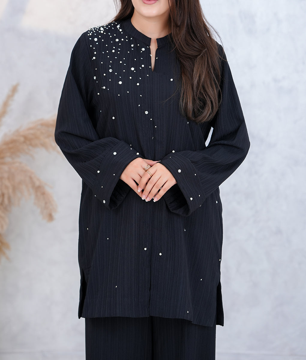 2 Piece Black Hand Embellished Co-Ord Set by Winara