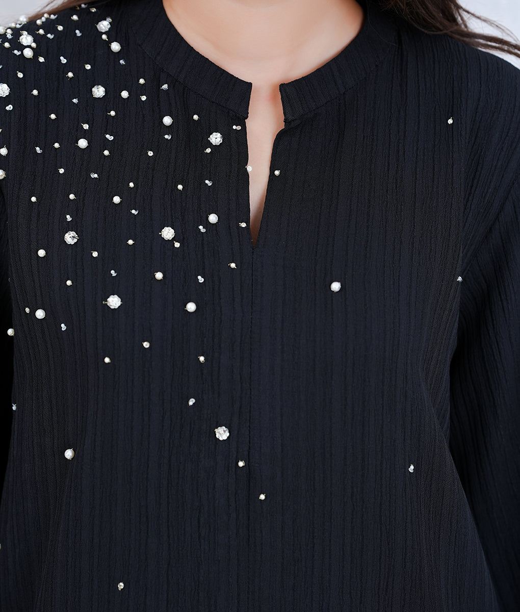 2 Piece Black Hand Embellished Co-Ord Set by Winara