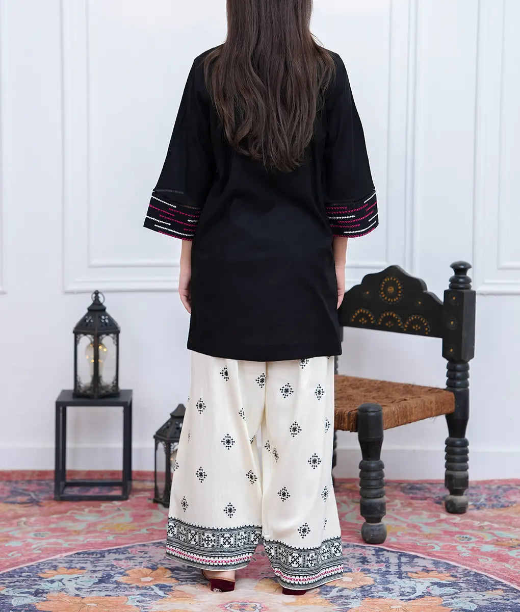 2 Piece Black & Off-White Textured Co-Ord Set by Winara