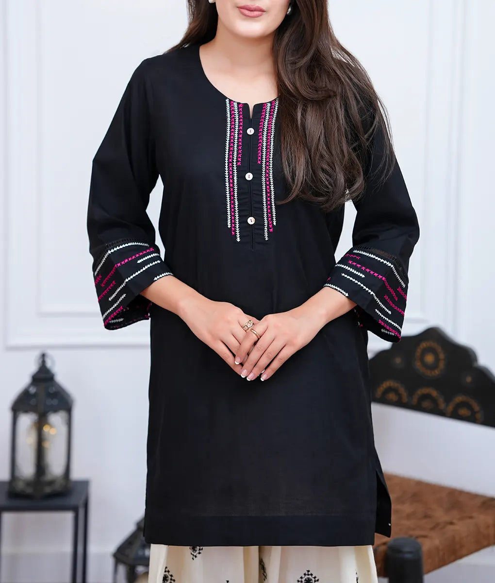 2 Piece Black & Off-White Textured Co-Ord Set by Winara