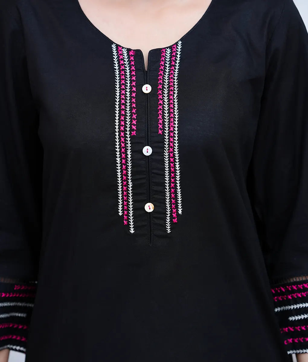 2 Piece Black & Off-White Textured Co-Ord Set by Winara