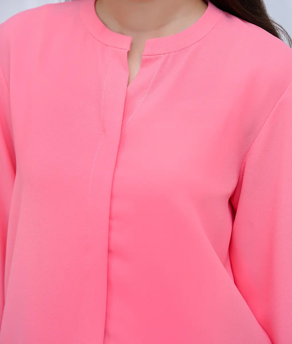 2 Piece Pink & Off-White Textured Georgette Co-Ord Set by Winara