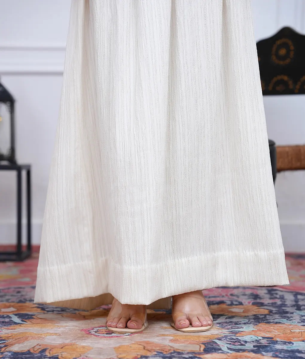 2 Piece Pink & Off-White Textured Georgette Co-Ord Set by Winara