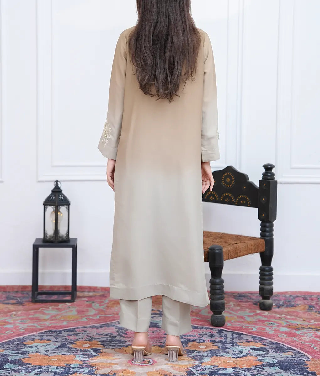 2-Piece Sand Brown Two-Tone Embroidered Georgette Suit by Winara