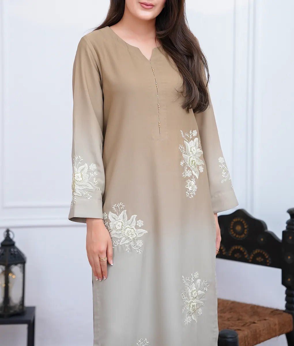 2-Piece Sand Brown Two-Tone Embroidered Georgette Suit by Winara