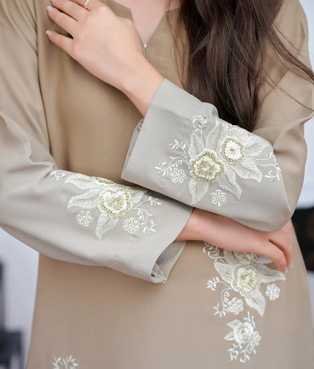 2-Piece Sand Brown Two-Tone Embroidered Georgette Suit by Winara