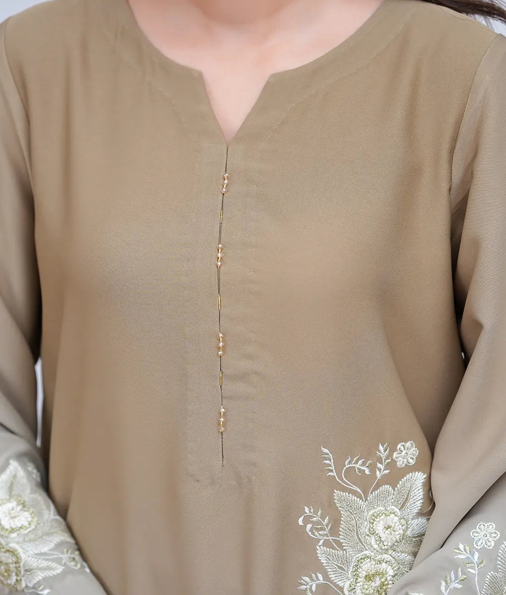 2-Piece Sand Brown Two-Tone Embroidered Georgette Suit by Winara