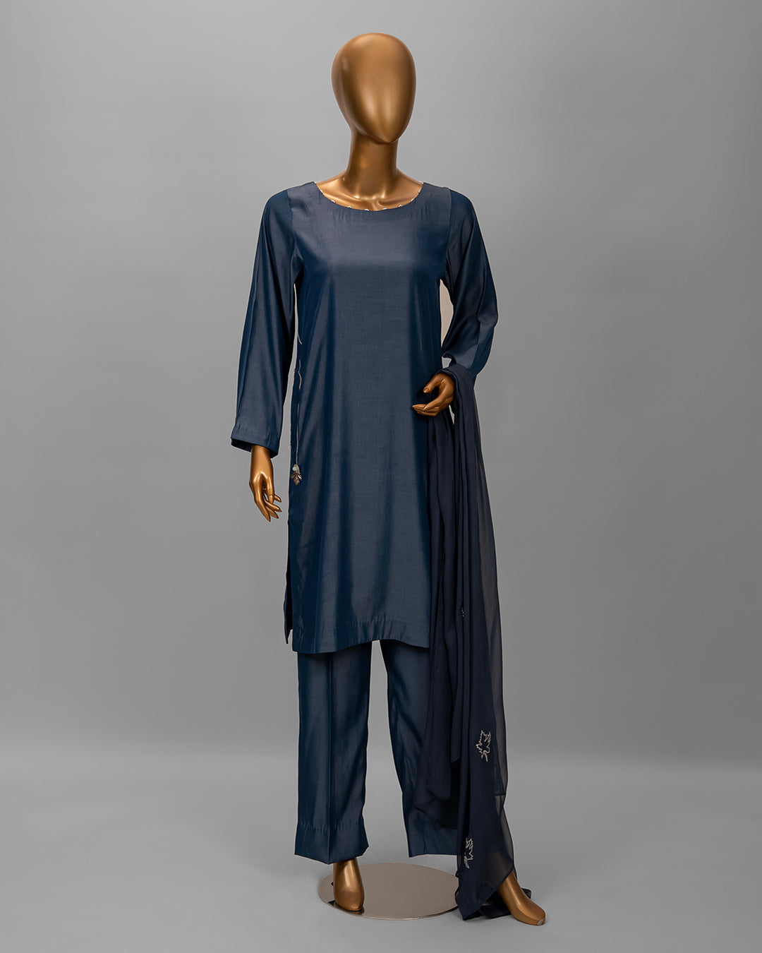 3 Piece Deep Blue Cotton Silk Suit by Winara
