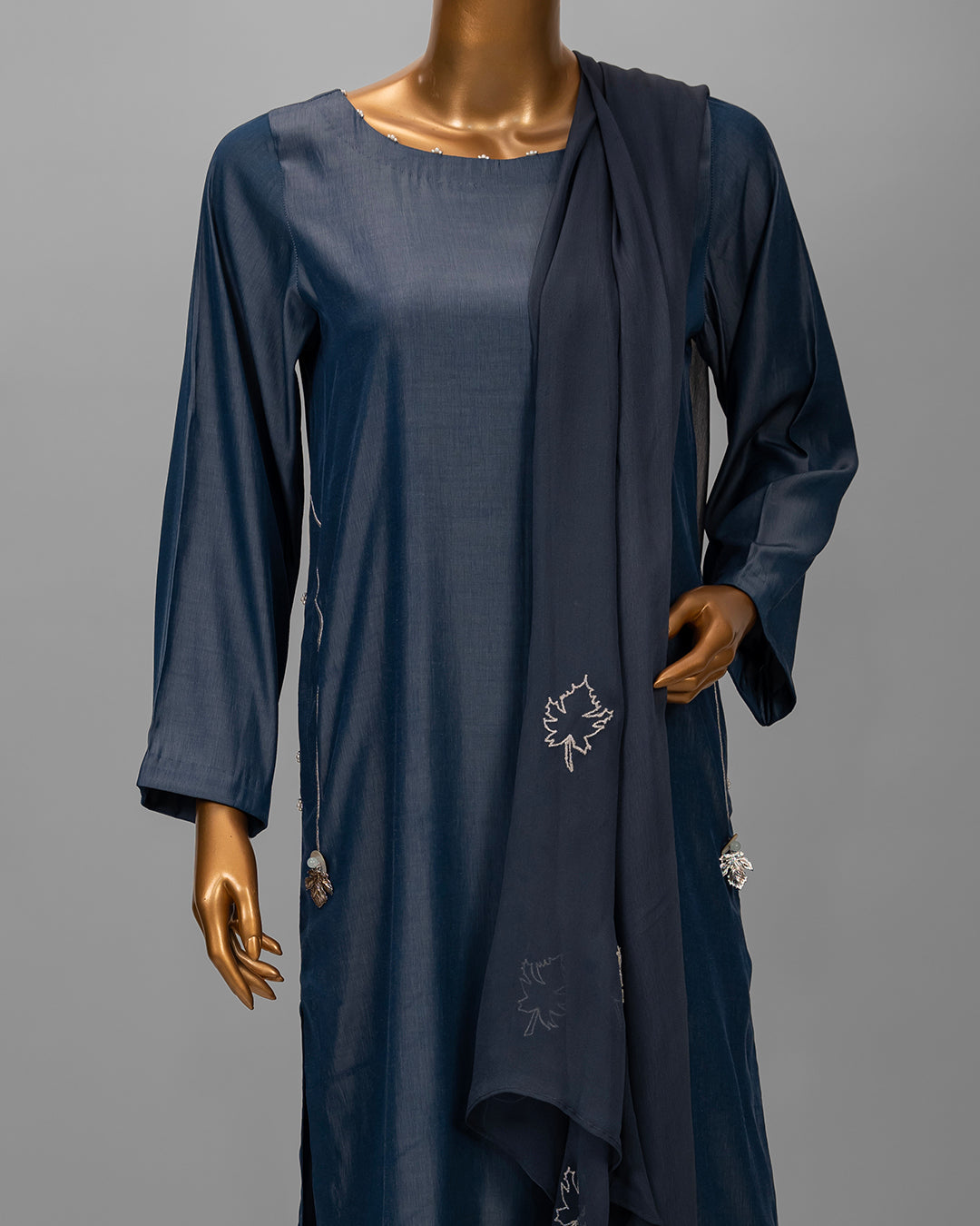 3 Piece Deep Blue Cotton Silk Suit by Winara