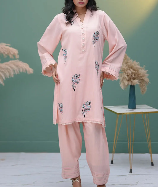 Peach Blossom Embroidered Co-ord Set By Winara