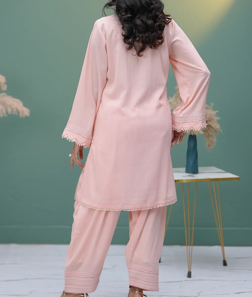 Peach Blossom Embroidered Co-ord Set By Winara