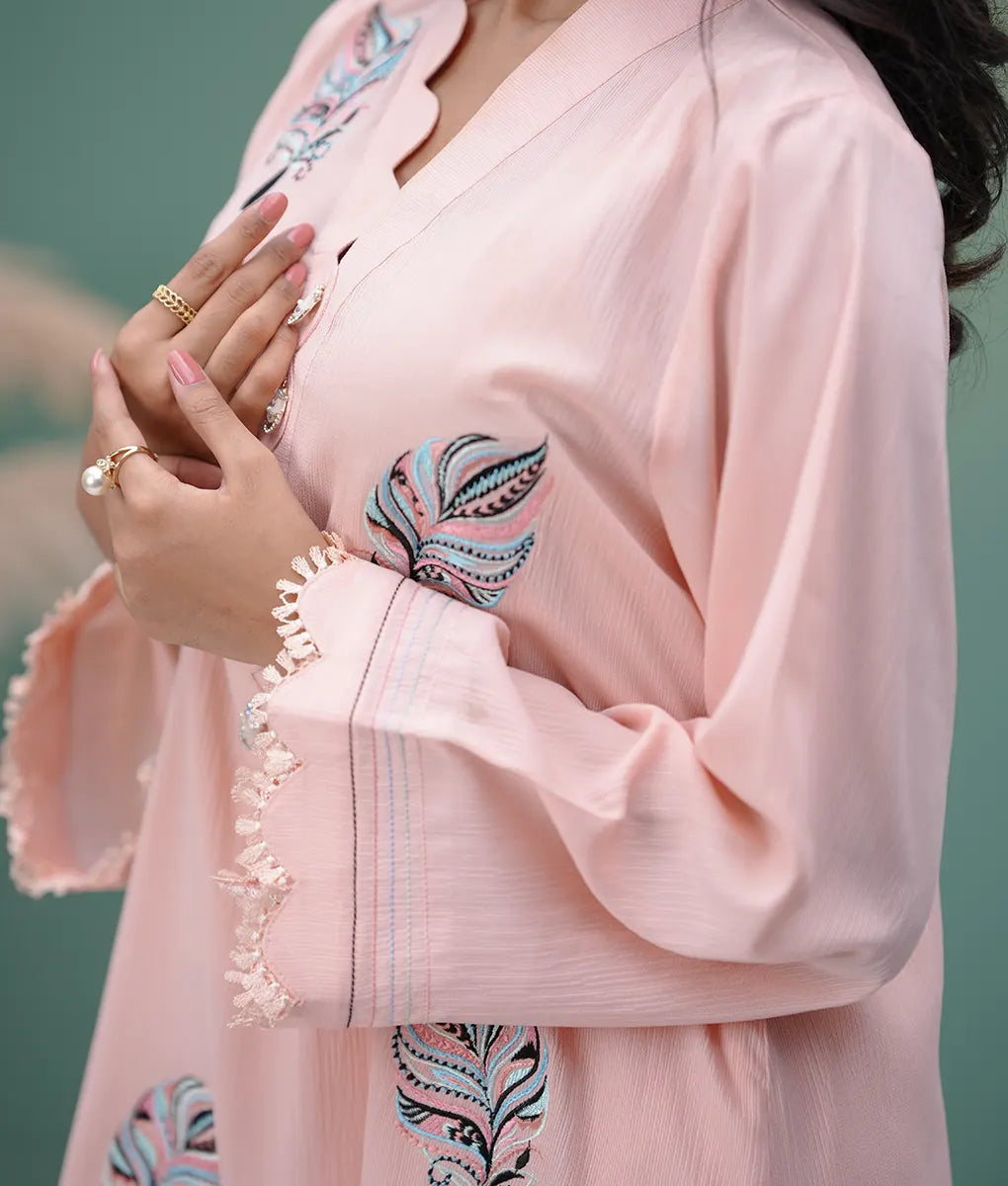 Peach Blossom Embroidered Co-ord Set By Winara