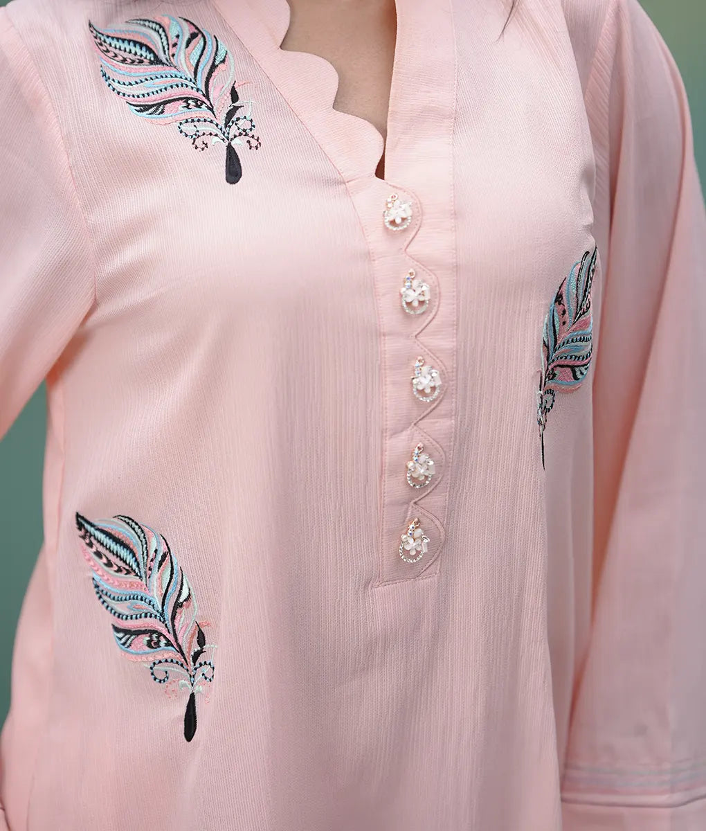 Peach Blossom Embroidered Co-ord Set By Winara