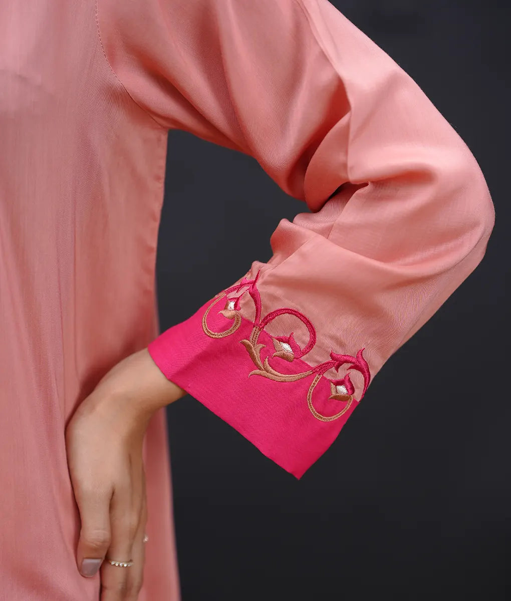 Peach Embroidered Silk Ensemble with Dupatta By Winara