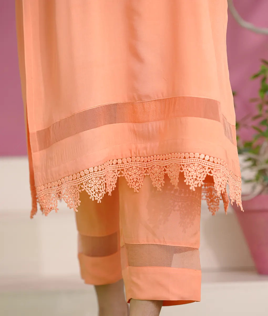 Peach Luxe Embroidered Suit with Lace By Winara