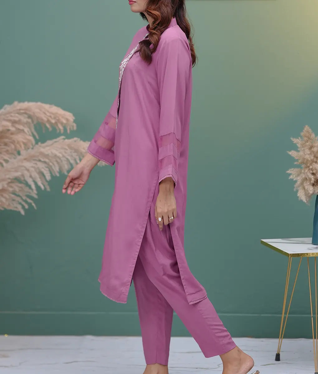 Pink Embroidered Co-ord Set By Winara