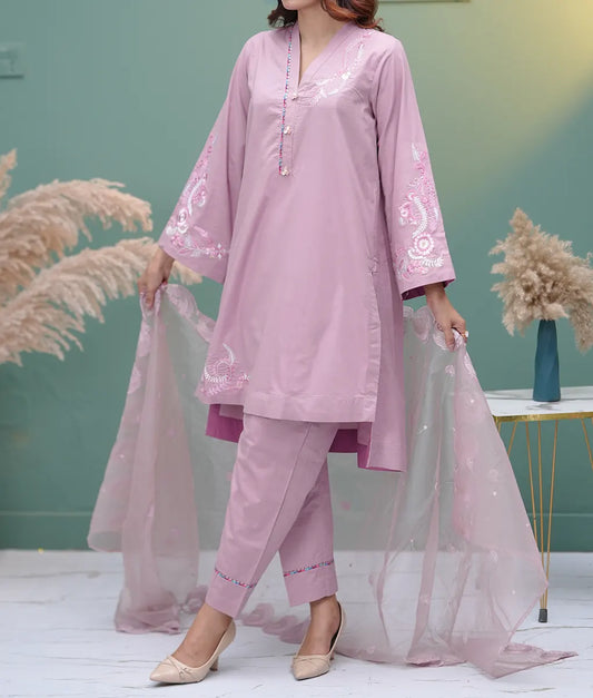Pink Embroidered 3 Piece Co-ord By Winara