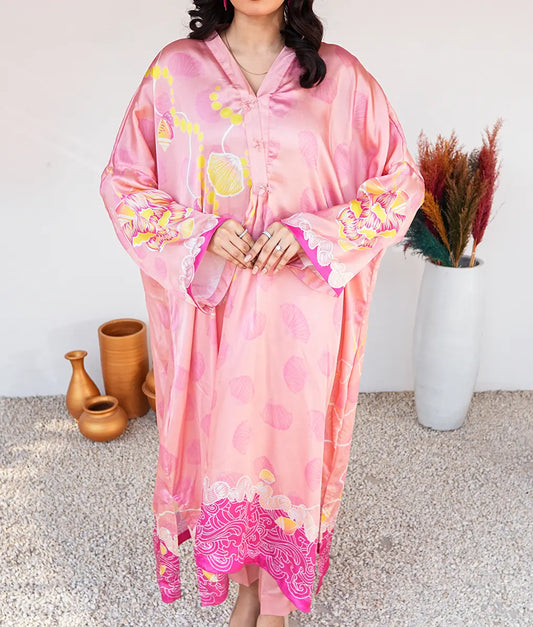 Pink Silk Kaftan with Vibrant Print by Winara