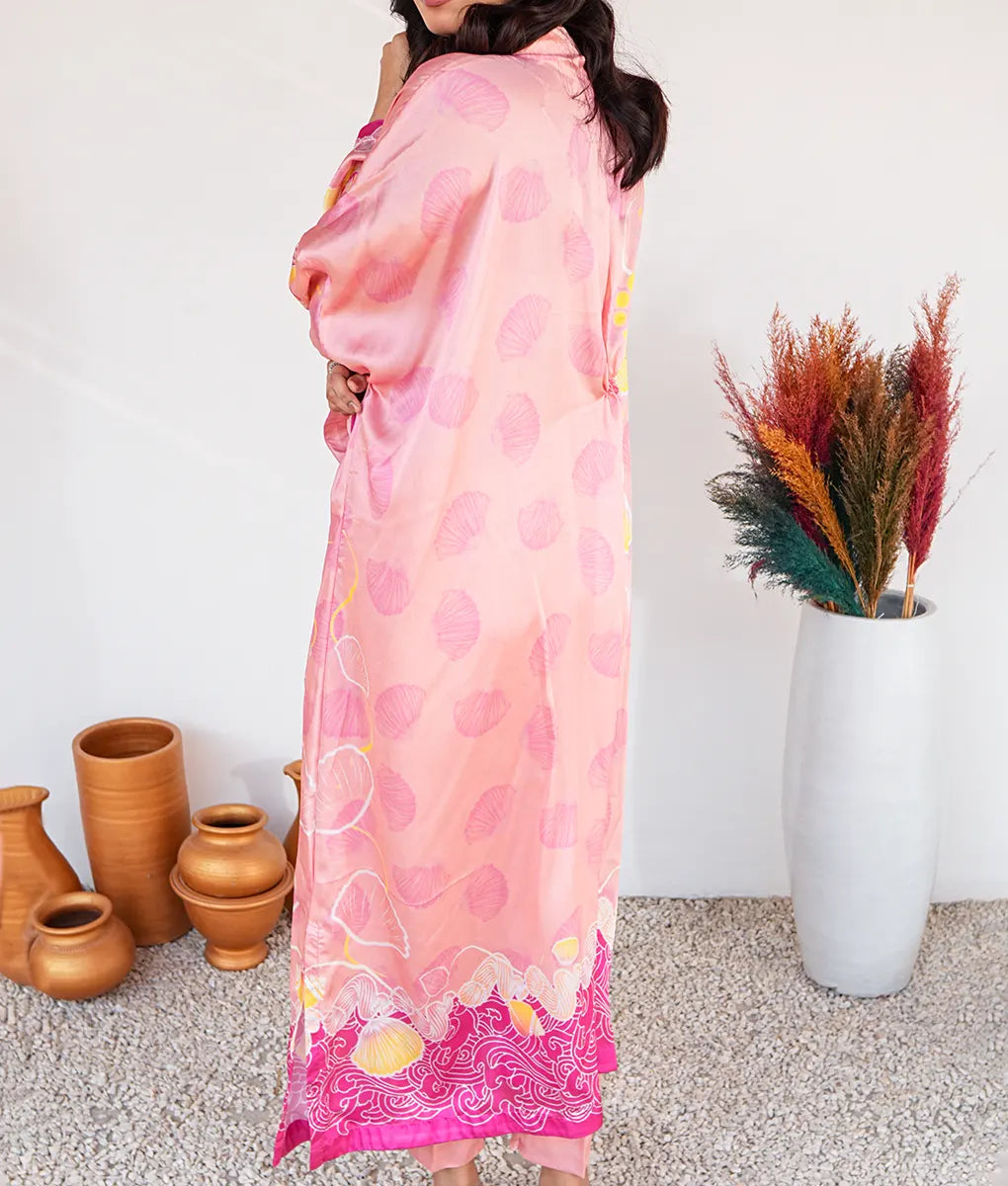 Pink Silk Kaftan with Vibrant Print by Winara