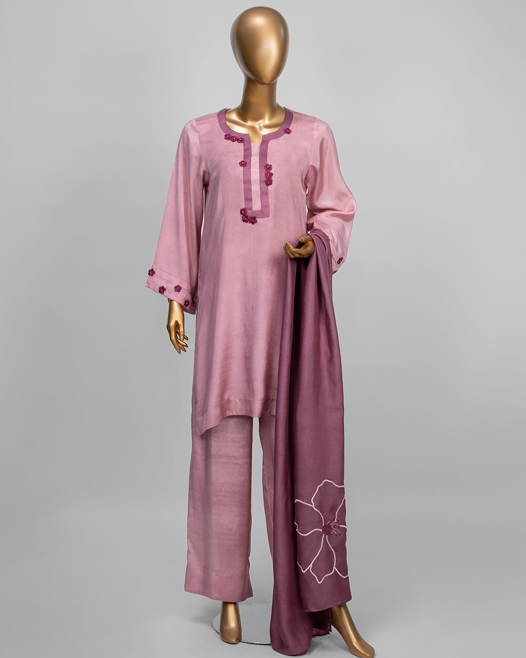 3-Piece Tea Pink Embroidered Suit by Winara