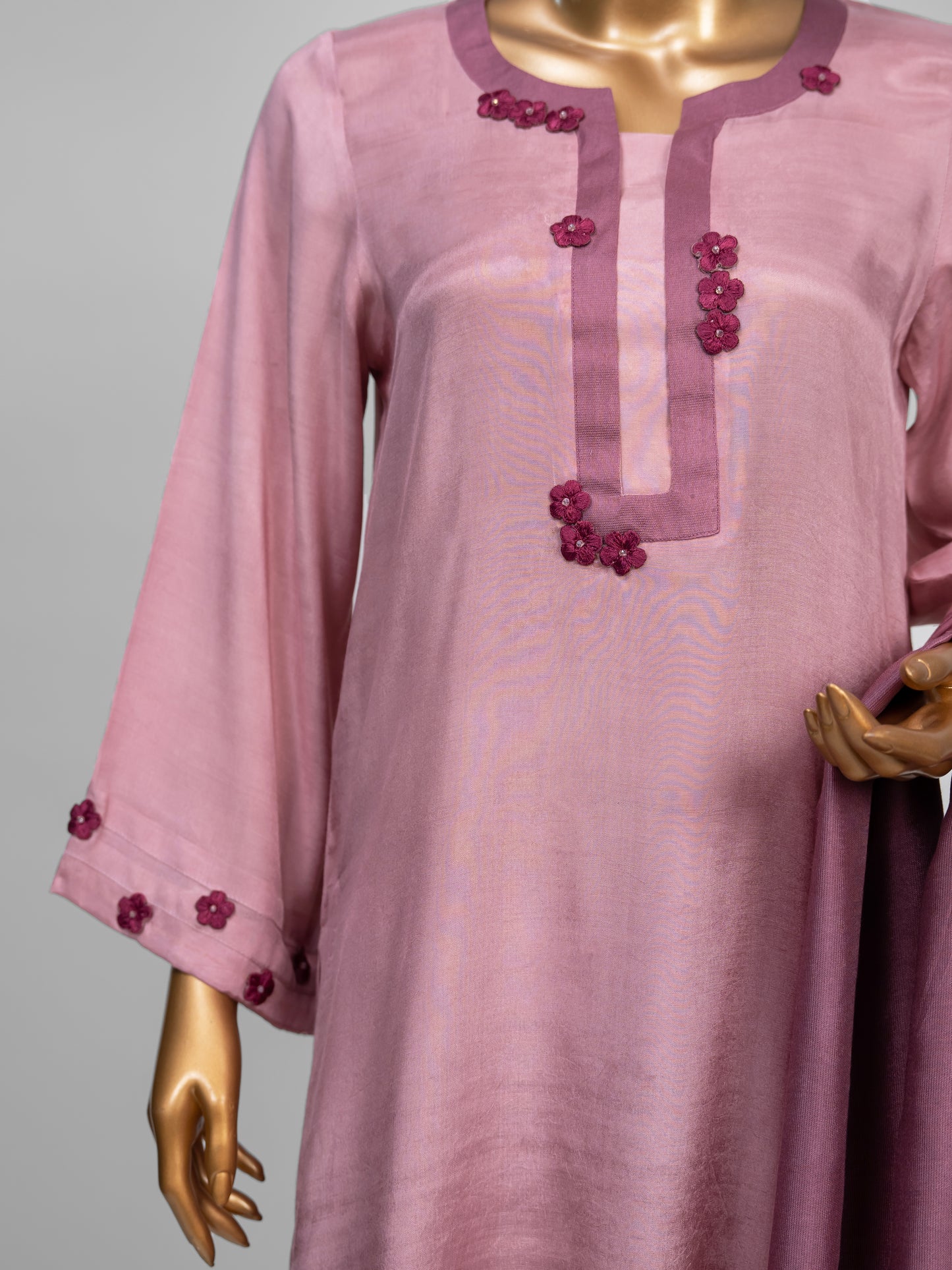 3-Piece Tea Pink Embroidered Suit by Winara