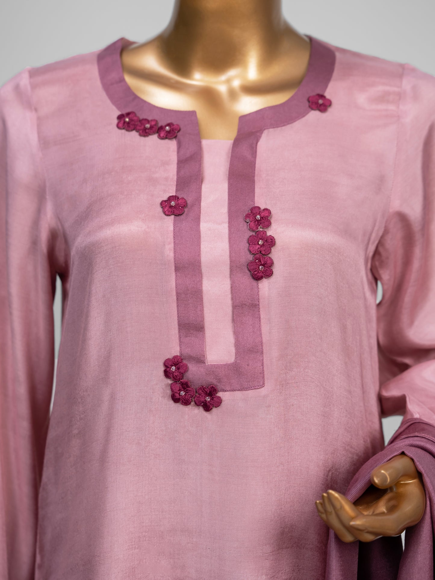 3-Piece Tea Pink Embroidered Suit by Winara