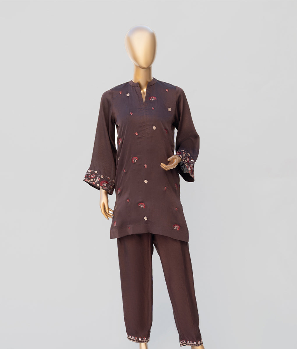 2 Piece Chocolate Brown Embroidered Suit By Winara