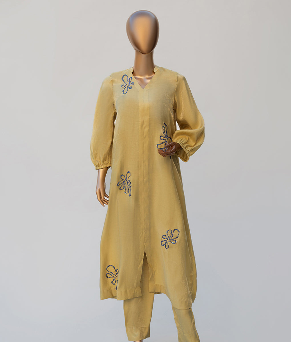 2 Piece Embroidered Lava Silk Suit by Winara