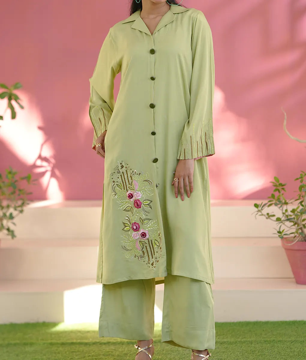 Sage Blossom Embroidered Co-ord By Winara