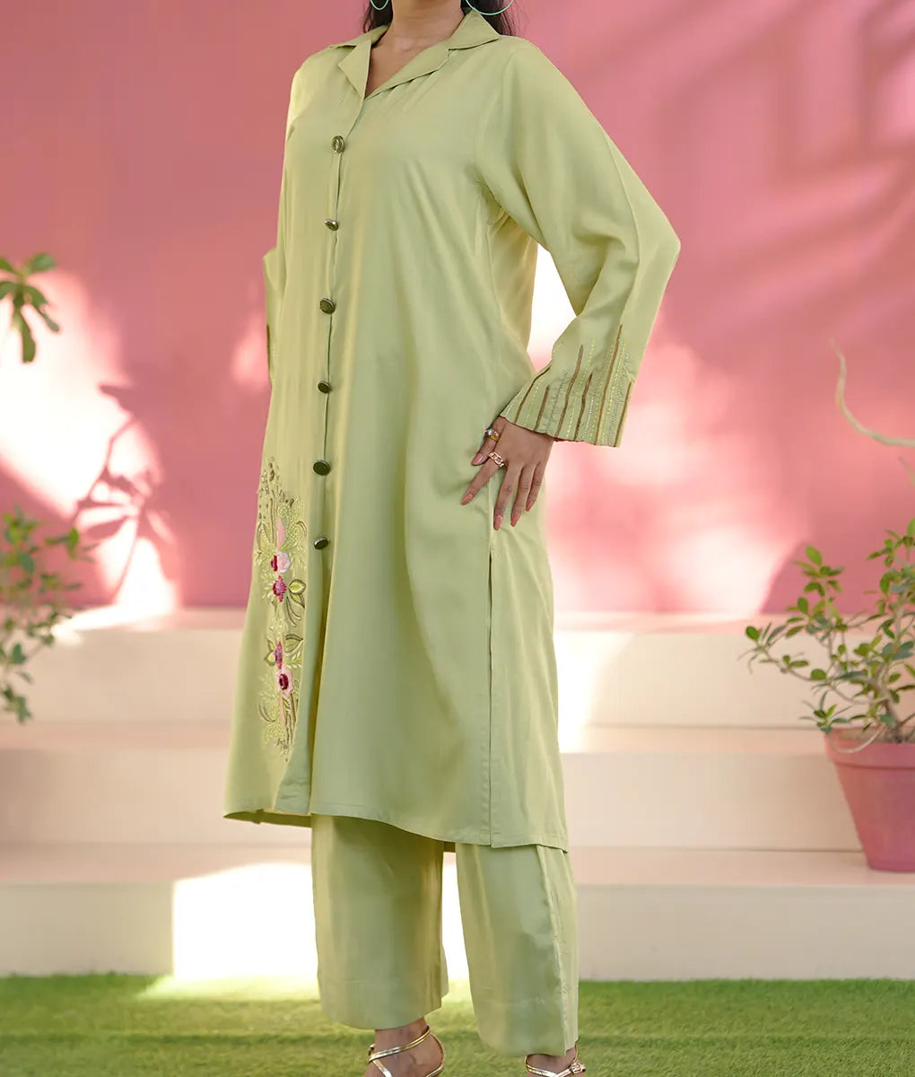 Sage Blossom Embroidered Co-ord By Winara