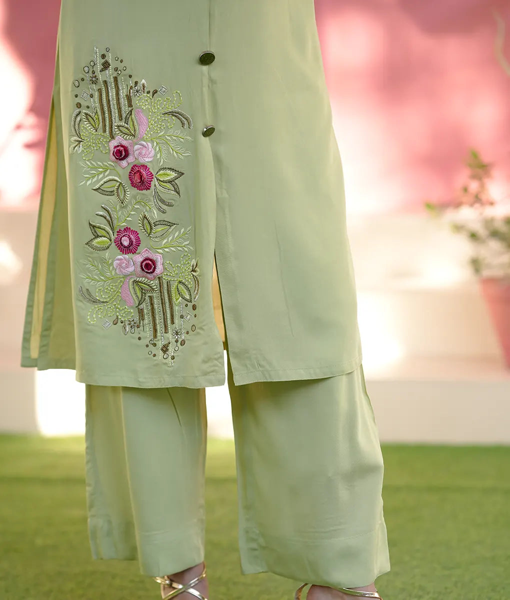 Sage Blossom Embroidered Co-ord By Winara