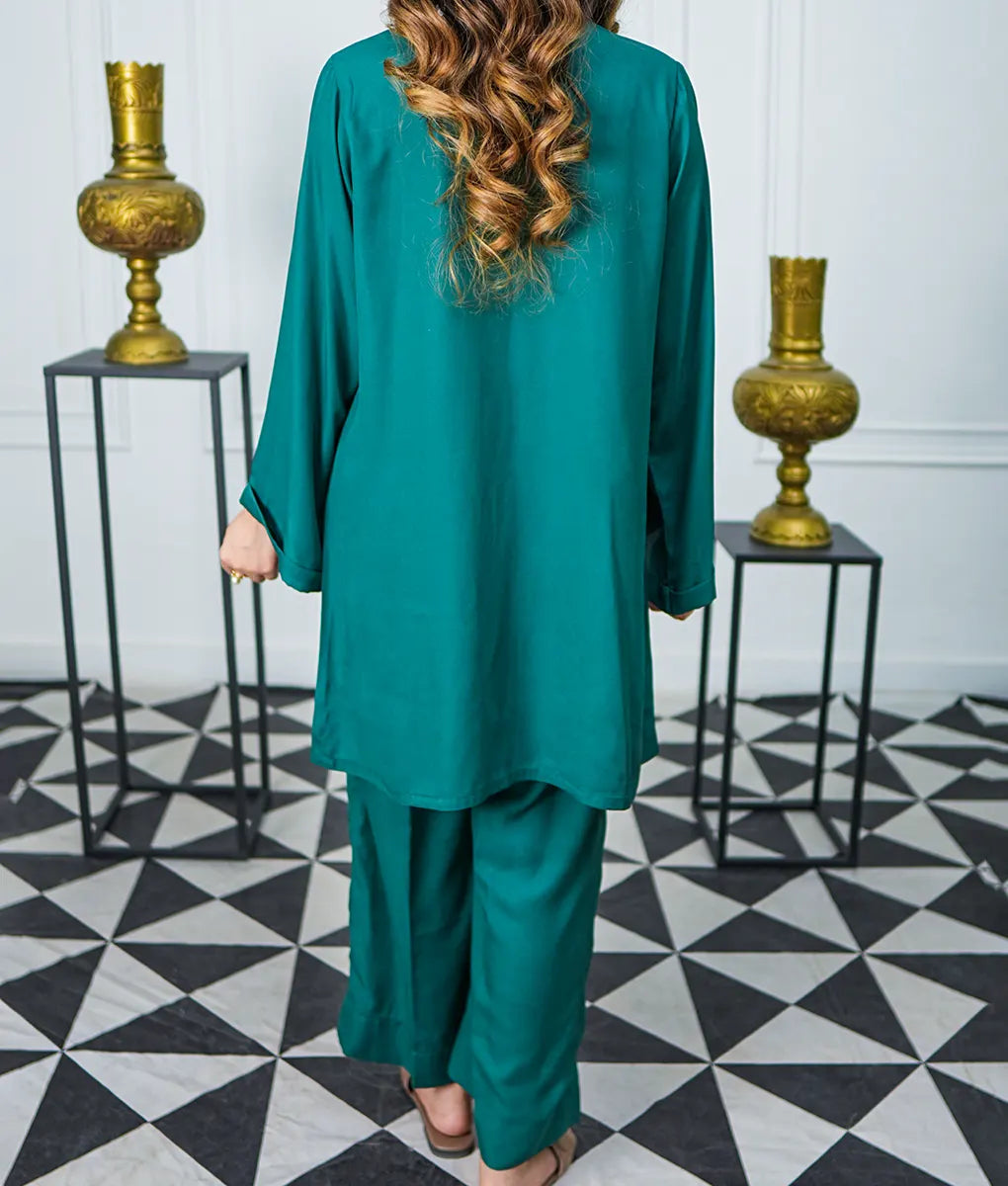Solid Green Minimalist Co-Ord Set by Winara
