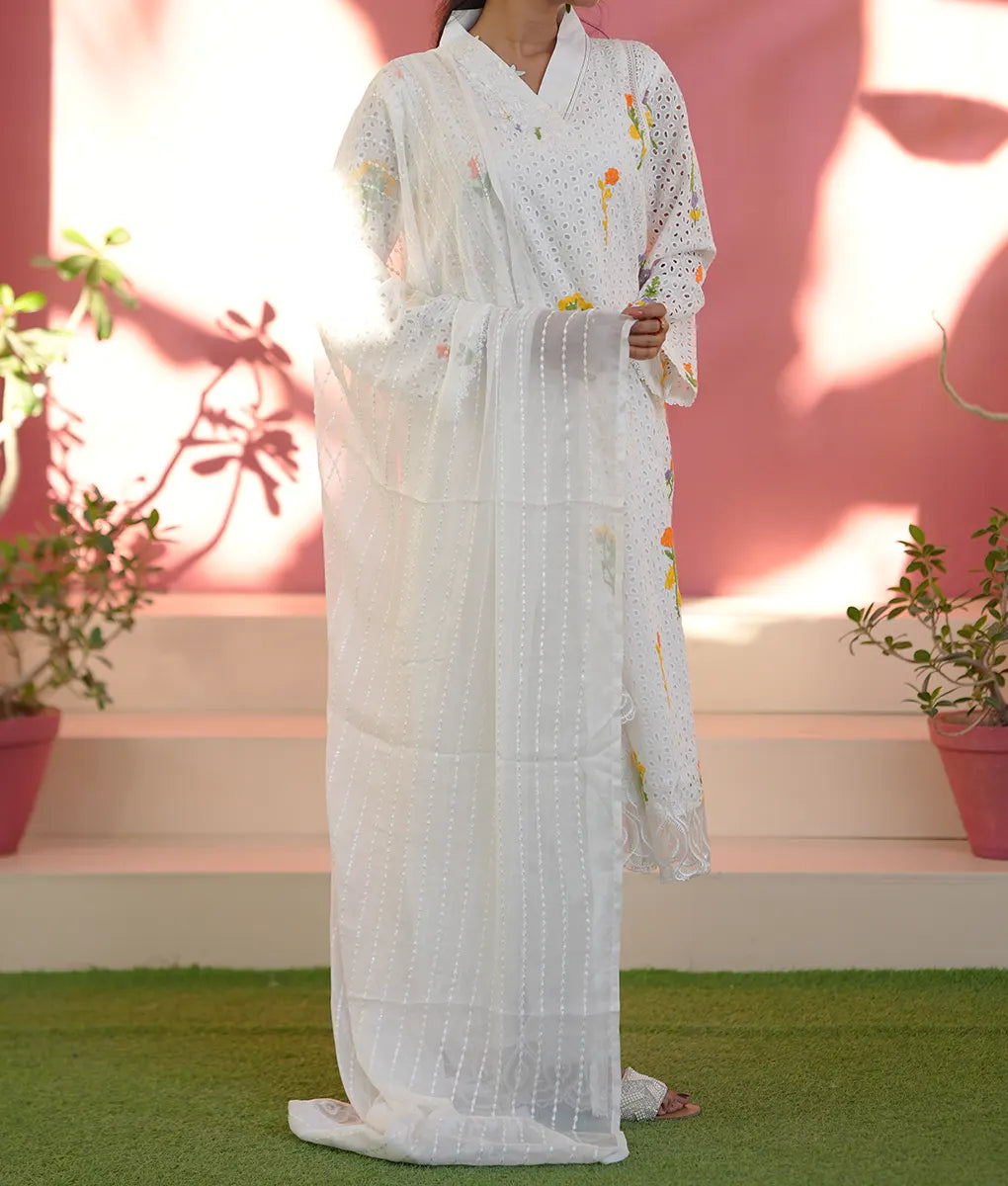 White Floral Embroidered Co-Ord Set By Winara