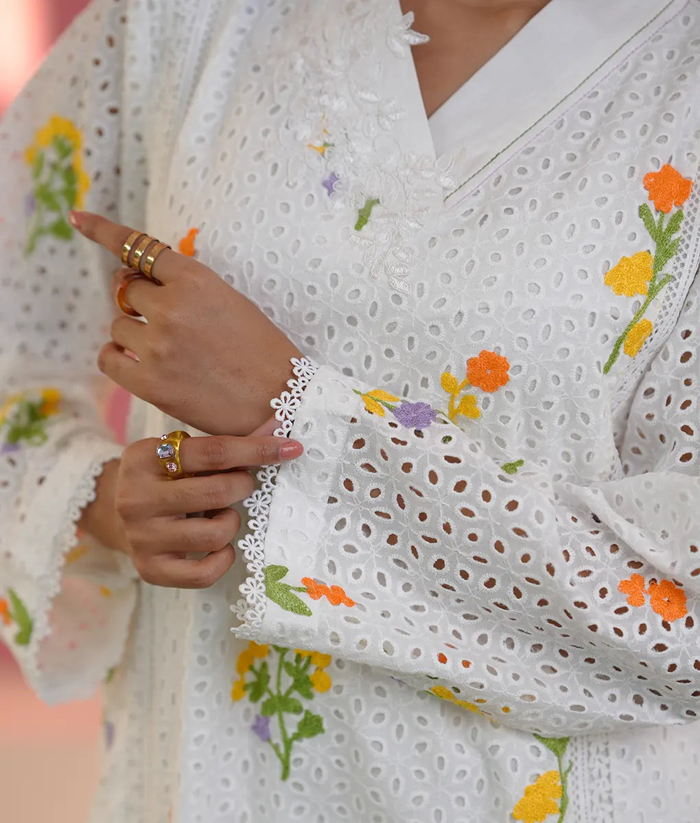 White Floral Embroidered Co-Ord Set By Winara