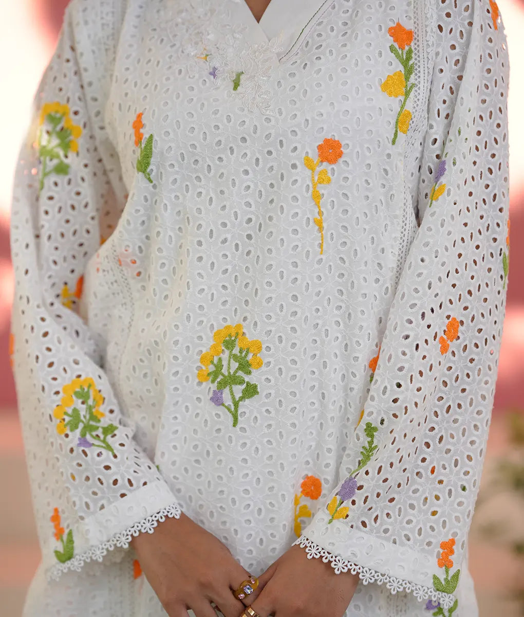 White Floral Embroidered Co-Ord Set By Winara
