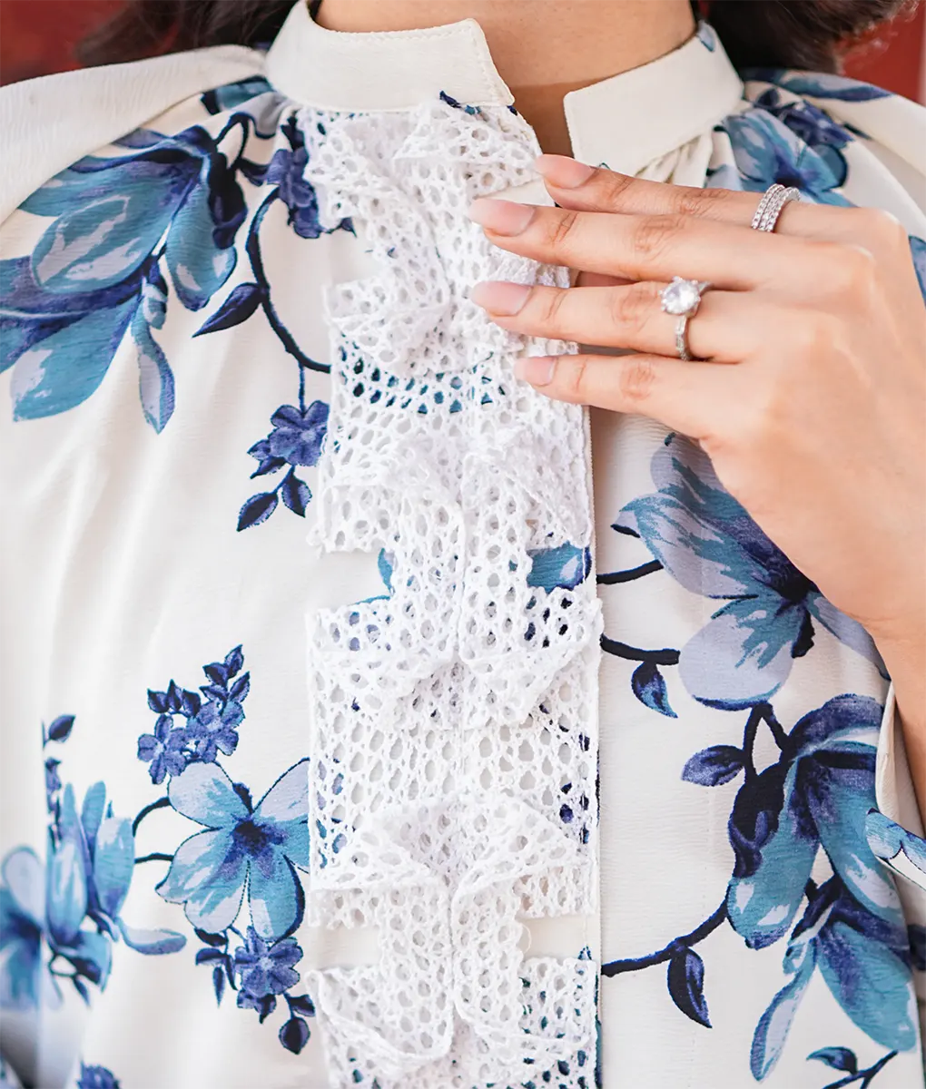 White & Blue Floral Essential Pret by Winara
