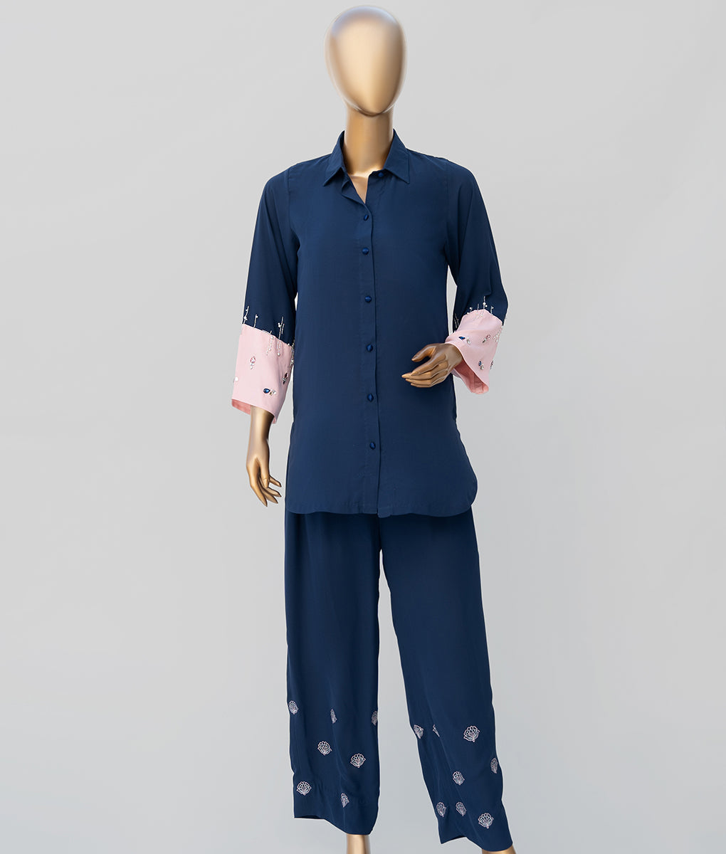 2 Piece Embroidered and Stone Tucked Georgette Co-Ord Set By Winara