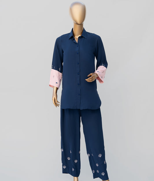 2 Piece Embroidered and Stone Tucked Georgette Co-Ord Set By Winara